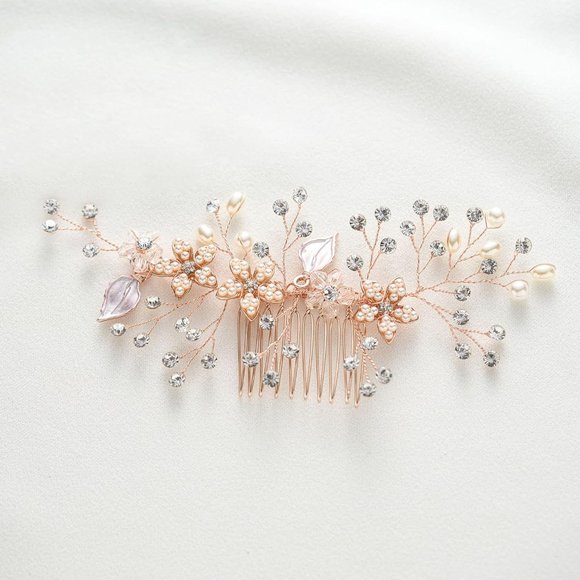 SWEETV Rose Gold Bridal Hair Comb Clip - Rhinestone Wedding Hair Accessories - Picture 2 of 8